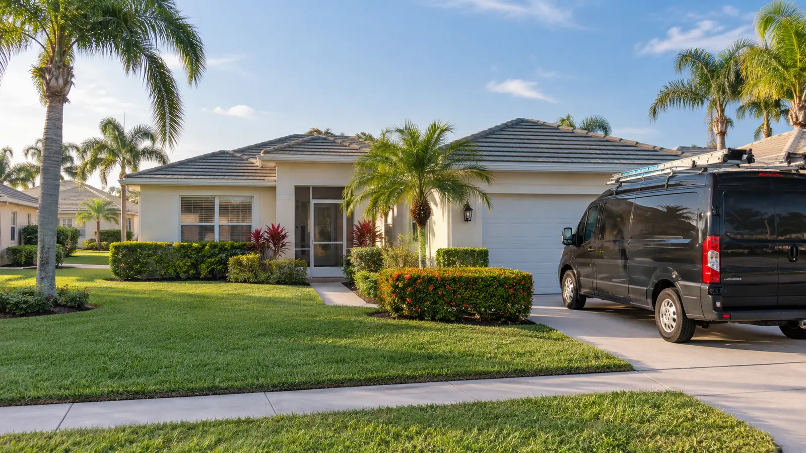 Palm Beach Garage Door Masters technician at a home in Boynton Beach, Florida